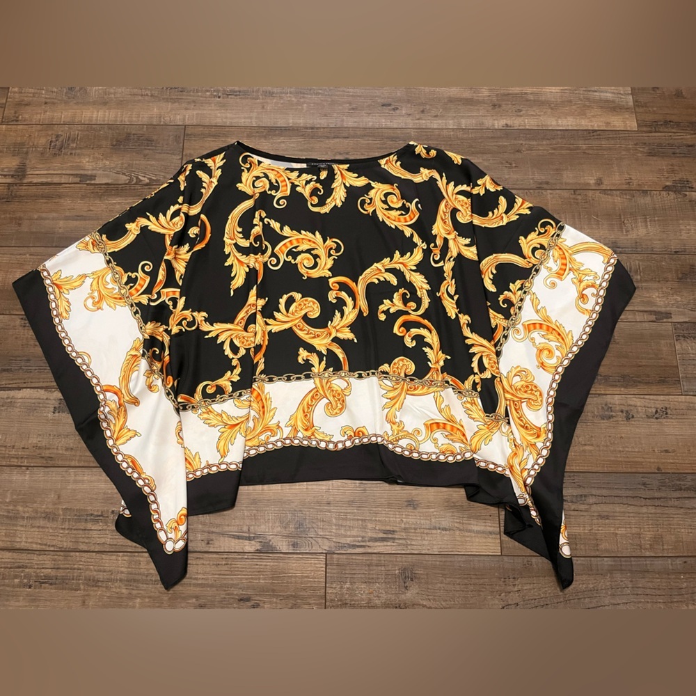 Boston Proper Black and Gold Baroque Satin Blouse - Picture 3 of 4